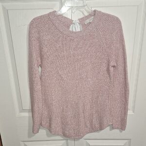LOFT Crew Neck Knit Sweater - Blush Pink - XS - Bow Accent